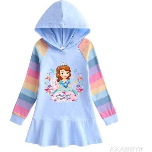 Korean Edition Autumn New Cotton Girl Dress Little Princess Sofia Childrens Long Sleeves Hooded Dress