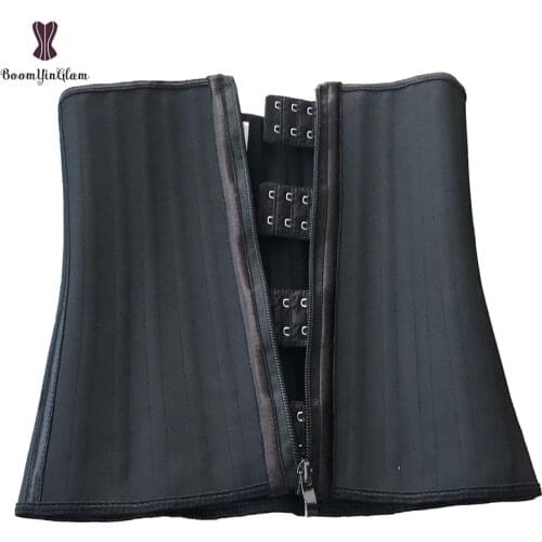 Front Zip Up Waist Cinchers 3 Hooks Slimming Girdle Fajas Body Shapers Latex Rubber 25 Steel Boned Corselet Woman