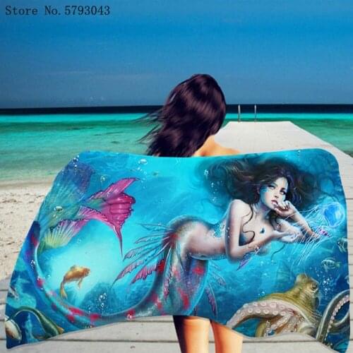 Beautiful Mermaid Bath Towel Dry Towel Beach Towel 3D Print Woman Fish Rectangular Absorbent Beach Towel Home Shower Towel