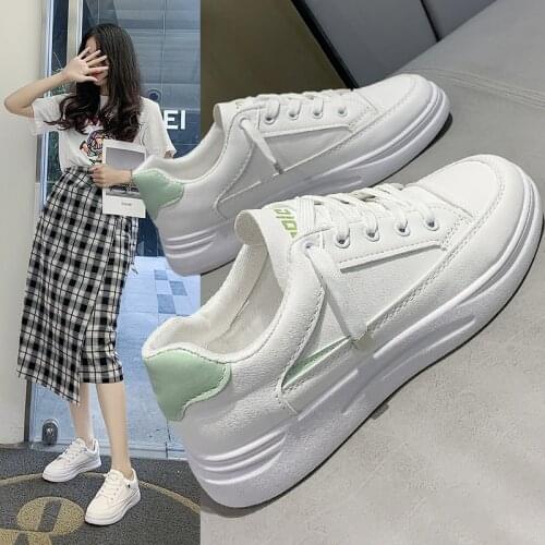 2021 spring and autumn new ladies white shoes trend all-match soft sole comfortable lace-up casual sneakers hot sale