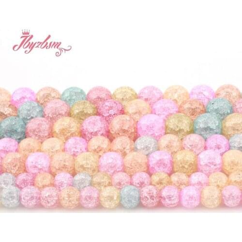 Round Rock Crystal Quartz Cracked Smooth Multicolor Loose Stone Beads For DIY Necklace Jewelry Making Spacer Strand 15" 6/8/10mm