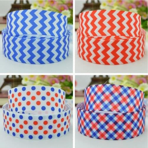 10 Yards 22mm 7/8" independence Day chevron red blue Printed grosgrain ribbon hair bow Headwear DIY hair accessories retail