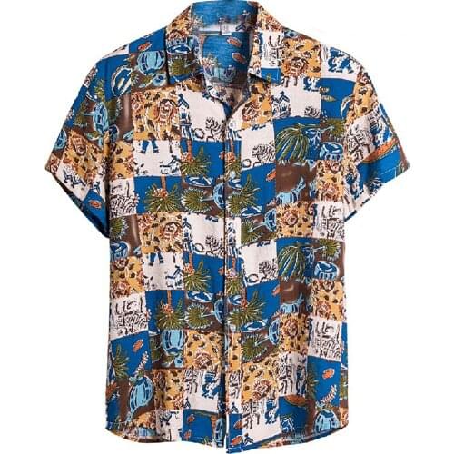 2021 Summer Vintage Shirt For Men Cardigan Short Sleeve Shirts Beach Flower Print Hawaiian Shirt Men Ethnic Shirt camisa