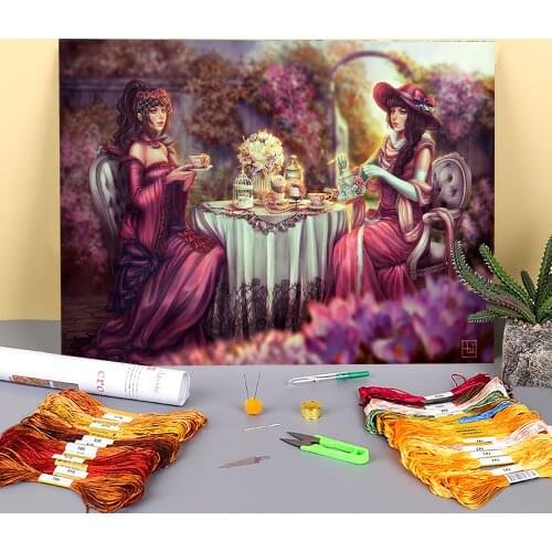 Cartoon Girl Woman Printed Fabric 11CT Cross Stitch DIY Embroidery Set DMC Threads Handiwork Sewing Knitting Craft Jewelry