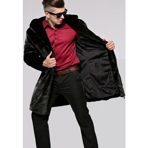 Winter Mens Luxury Faux Fur Long Coat Office Work Party Hoody Parka Warm Punk Overcoats Business Man Casual Loose Fit Fur Coats
