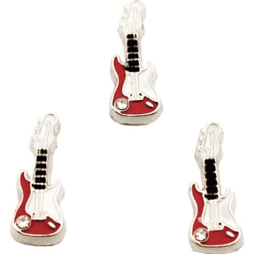 New Arrive 10pcs/lot Metla Enamel Guitar Floating Charms For Living Glass Lockets Necklace DIY Jewelry