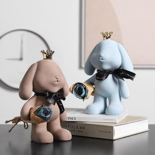 Creative New Products Cute Crown Rabbit Animal Sculpture Decoration Home Adornment Living Room Bedroom Desktop Entrance Ornament