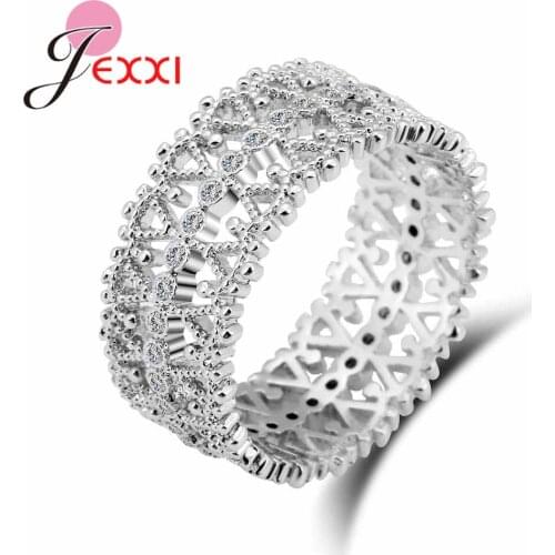 Wedding Band Rings For Women 925 Sterling Silver Wide Ring For Engagement Hollow Cubic Zirconia Jewelry Elegant African