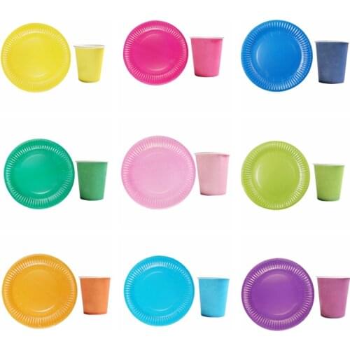 20pcs/set Solid color paper plates cups Disposable tableware Christmas birthday party decorations kid wedding pink Decor gift