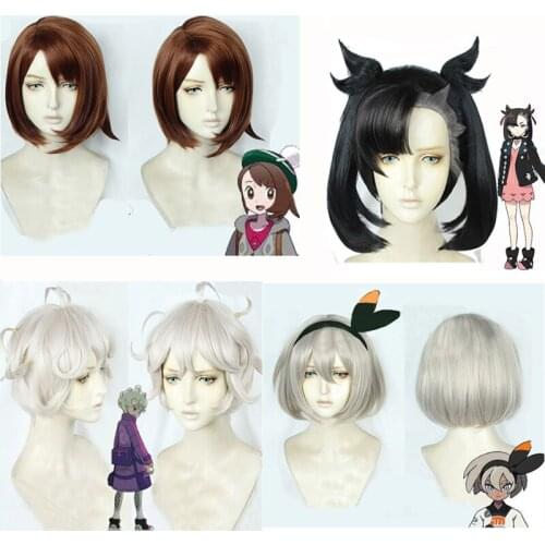 Anime Game Sword/Shield Cosplay Hero Bea Marnie Wig High-temperature Fiber Black Hair With Two Ponytails+free hair cap Free Ship