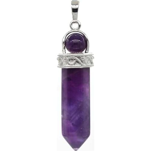 KFT Natural Healing Crystal Quartz Pendulums Amethysts Black Agates Hexagon Prism Srone Pendant Pendulum Chakra Jewelry
