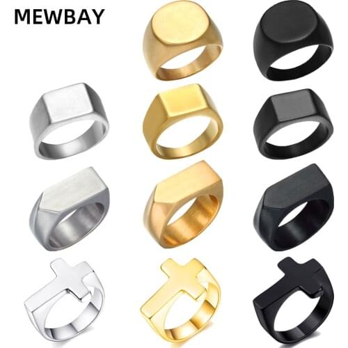 Simple Modern the Stainless Steel Rings Cross Christian Geometric Rectangle Round Square Argentate Gold Black Glossy Blank Men