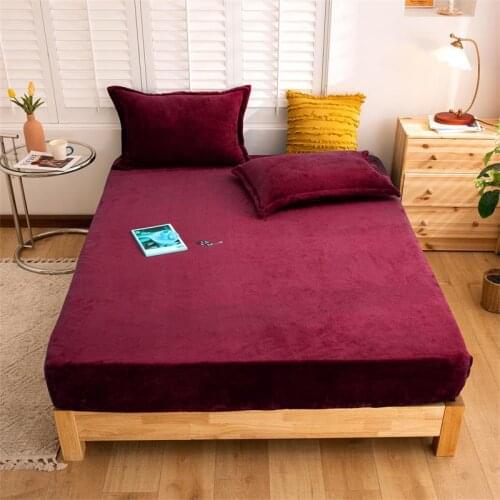 Solid Color Fitted Sheet Home Elastic Bands Bed Sheet Flannel Soft Queen Double King Size Mattress Cover 150x200 180x200cm New