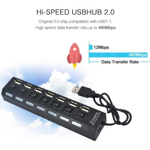 Dropship/Wholesale LED Indicator Switch Expander Adapter USB2.0 HUB 7Port USB Splitter For Laptop PC Windows XP Win7/8 Linux,Mac