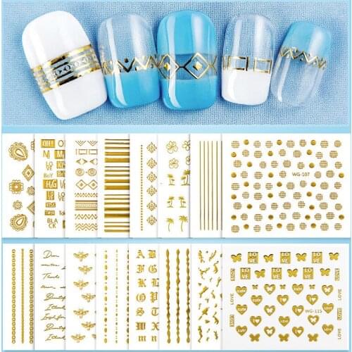 Sale 1Sheet Geometric Gold Stripes Nail Sticker Decals Wave Line Star DIY Nail Art Decoration