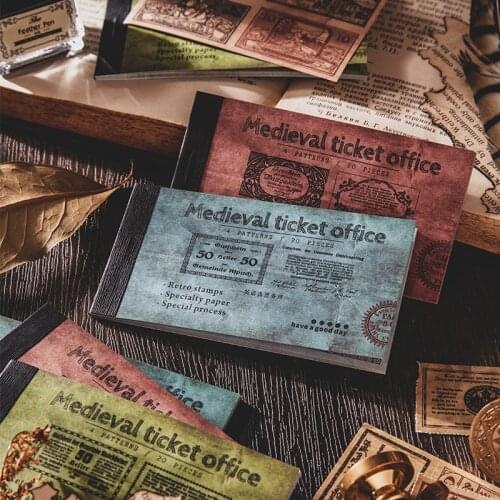 Retro Medieval Ticket Office material book Vintage stamp bills Message Note Decorative paper Memo Pad Stationery Office Supplies
