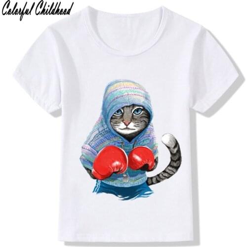 Unisex shirt boys cotton Short Sleeve Shirts For Girls Black White blouses baby tops boys cat shirts childrens clothing