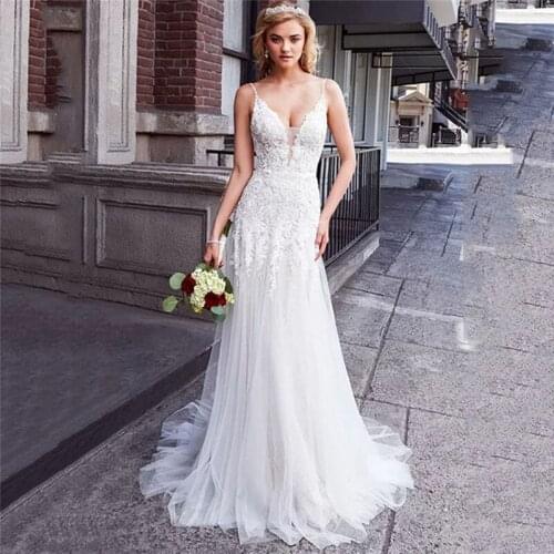 Sexy Backless Lace Appliques Mermaid Wedding Dresses Slim European Fashion Long Bride Gowns Customized Beach Robe De Mariage