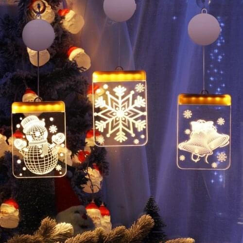 LED Christmas Snowflake Elk Bells Tree Christmas Lights LED Suction Cup Light Christmas Decor Lights Home Window Outdoor Decor