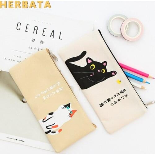 Creative cartoon pencil cases Japanese cat canvas student stationery pencil pouch cosmetic bags purse school supplies Cartuchera