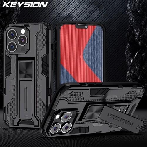 KEYSION Shockproof Armor Case for iPhone 13 Pro Max 13 mini Stand Phone Cover for iPhone 12 11 Pro Max SE 2020 XS XR 8 7 6s Plus
