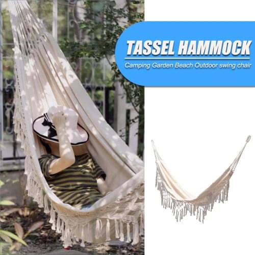 Outdoor Backyard Tassel Canvas Swing Bed Camping Hunting Foldable Single Hammock Photo Props Garden Supplies