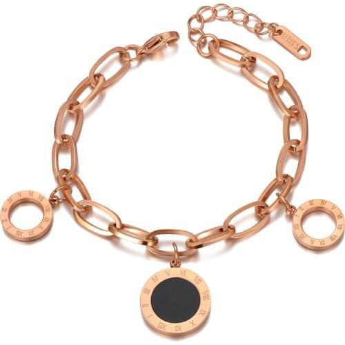 Vintage Roman Numerals Charm Bracelet Titanium Stainless Steel Bohemia Acrylic Chain & Link Bracelets For Women B20117