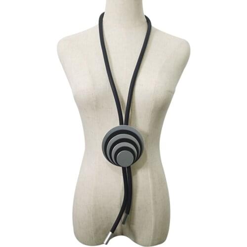 YD&YDBZ Round Stripe Whirlpool Long Necklace For Women Gothic Leather Thick Link Rubber Sweater Chain Choker Handmade Jewelry