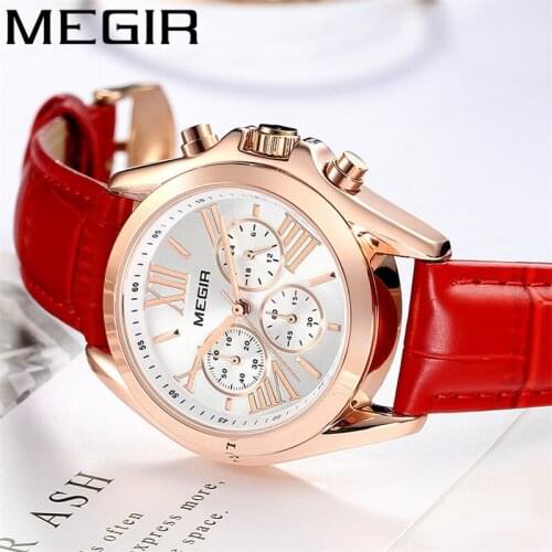 MEGIR Watch Women Top Brand Luxury Gold Chronograph Date Female Clock Genuine Leather Quartz Ladies Wristwatch Gift Box 2114