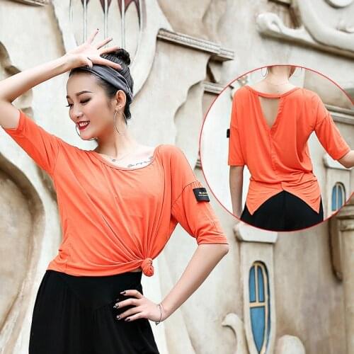 New Latin Top Women Adult Short Sleeve Salsa Training Shirts Competition Dresses Tango Dance Latin Practice Costumes SL3271