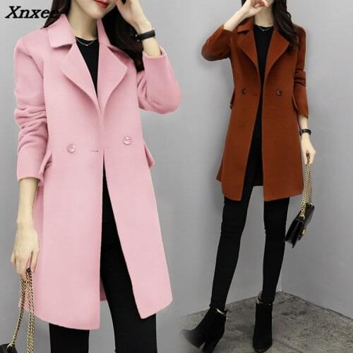 Women double woolen coat winter overcoat jacket women slim woolen long cashmere coats cardigan jackets plus size Xnxee