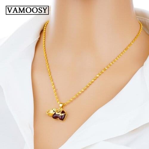 24K Gold Jewelry Puppy/Dragon Fine Pendant Necklace for Women fine Necklaces 2019 Statement Necklace jewelry without chain