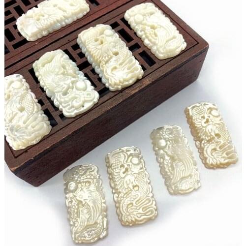 1pc Natural Sea Water Shell Pendant White Rectangular Carved Necklace Pendant DIY Jewelry Making Earring Accessories 18x35mm