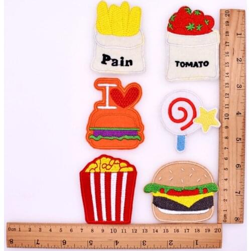10pcs/set Children/Youth Clothes/Garment/T Shirt/Pants/Shoes DIY Hamburger/Lollipop/Popcorn Sewing Iron On Embroidery Patches