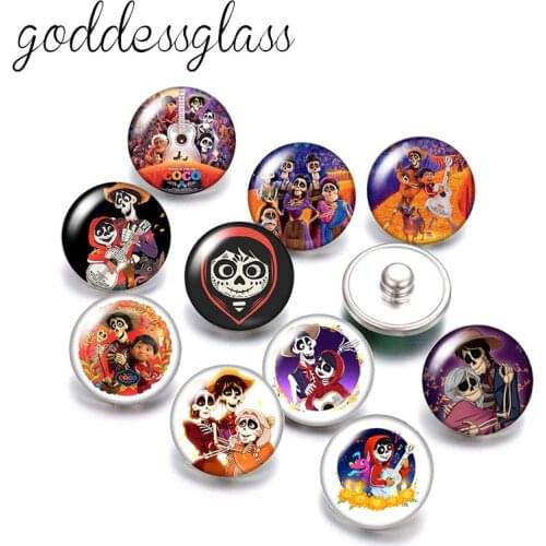 Disney Death Day Coco Miguel Love music 10pcs Round photo glass 18mm snap buttons for 18mm snap bracelets jewelry