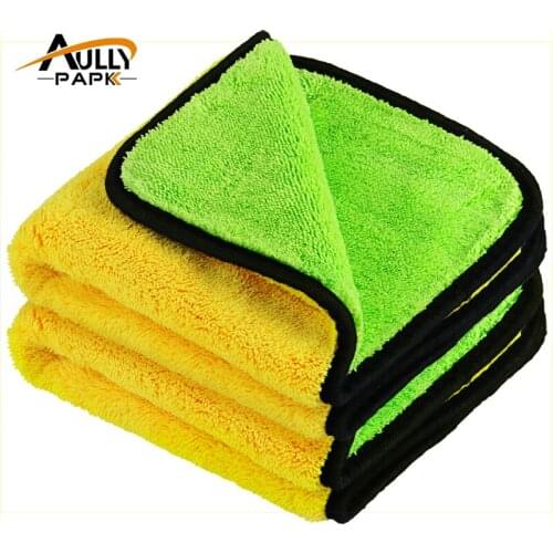 2Pcs 40cmx40cm Super Thick Plush Microfiber Car Cleaning Cloths Car Care Microfibre Wax Polishing Detailing Towels Green/Yellow