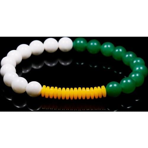 2017 New Handmade Charm 8mm White Shell & Green Onyx Stone Mala Bead Yoga Yellow beeswax Elastic Bracelet For Men Women Gift