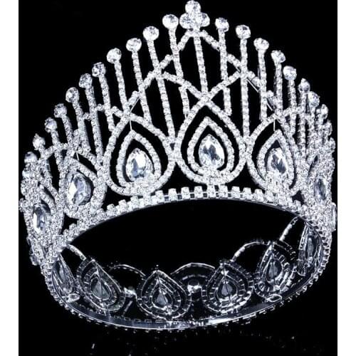 2019 New Big European Bride Wedding Tiara Crowns Silver Plated Austrian Crystal Large Queen tiara Wedding Hair Accessories