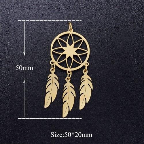 3pcs/lot Yoga Lutus Dreamcatcher Boho Feather Stainless Steel DIY Charms Wholesale High Polished Jewelry Finding Supplies