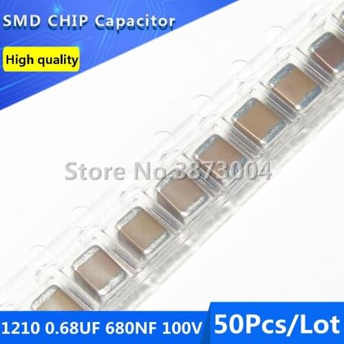 50pcs 3225 1210 0.68UF 680NF 100V X7R Thick Film Chip Multilayer Ceramic Capacitor