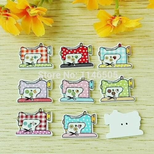 50pcs/ pack Mixed Color Sewing Machine 20*26mm Wooden Buttons 2 Holes Sewing Buttons Children Crafts Scrapbooking Decorations