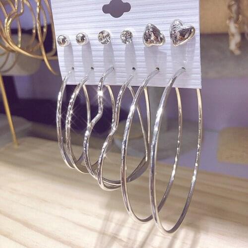 Ximei Oversize Big 6 pairs/sets Hoop Earring Metal Stud Fashion For Women Girl Hyperbole Jewelry Earring