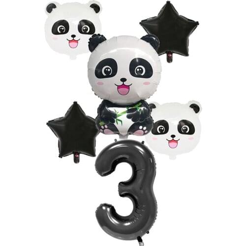 6Pcs/set Cartoon Panda Balloon and 32inch Number Balloon with 18inch Star Panda Head Foil Ballon Kids Birthday Party Toy Balloon