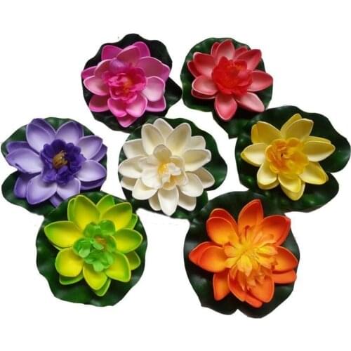 7Pcs/Set 18cm Artificial EVA Lotus Floating Water Lily Blooming Mini Foam Flower Head Pool Fish Tank Pond Home Garden Decoration