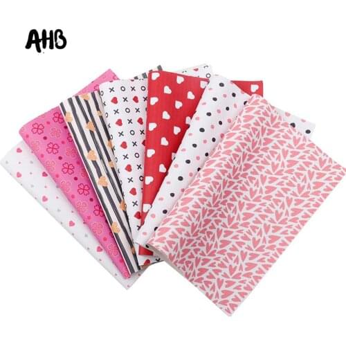 AHB Faux Leather Fabric Valentines Day Vinyl Leather Sheets Heart Printed Fabric DIY Hairbow Crafts Sewing Material 22*30cm