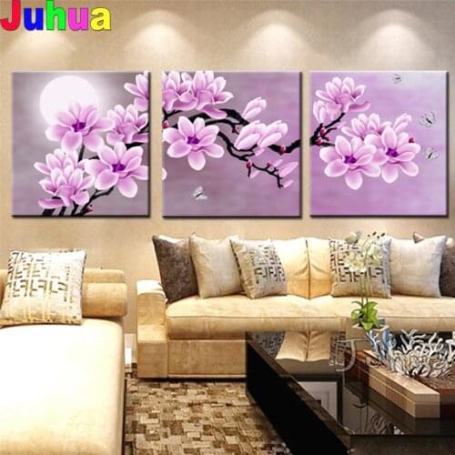 5D DIY Diamond Painting Pink Orchid Triptych flowers Mosaic Cross Stitch Full Square Drill Diamond embroidery kit Home Decoratio