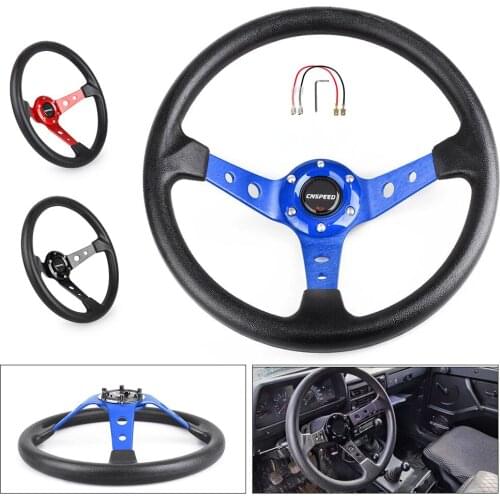 Auto Sport Drifting Steering Wheels 92mm Deep Dish Corn Universal Racing PU Leather Steering Wheel 350mm 14inch Aluminum Alloy