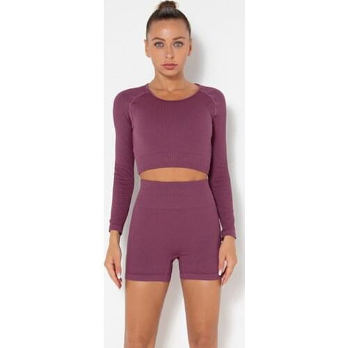 2 Piece Seamless Yoga Set Women Sports Shirts High Waist Shorts Gym Set Fitness for Women Workout Clothes Crop Top Outfit Femme