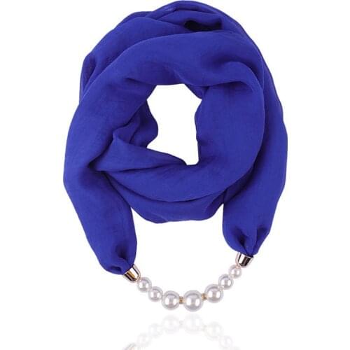 Solid color Jewelry Statement Necklace Pearl Pendant Scarf Women Bohemia Neckerchief Foulard Femme Accessories Hijab Stores