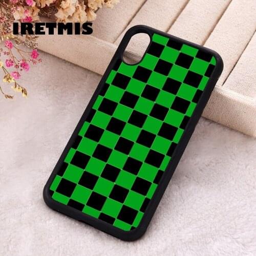 Iretmis 5 5S SE 2020 phone cover cases for iphone 6 6S 7 8 Plus X Xs Max XR 11 12 Mini Pro Soft Silicone BLACK & GREEN CHECKERS
